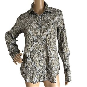 CINO Shirt Crinkle Long‎ Sleeve Roll-up  Paisley Size L Metallic Paisley